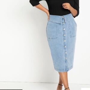 Button Front Denim Skirt w/ Foldover Waist size 22